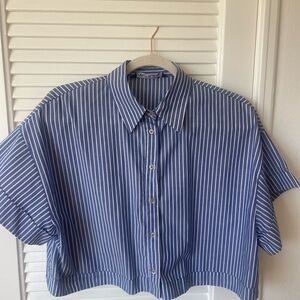 Zara Blue Striped Button Up Blouse